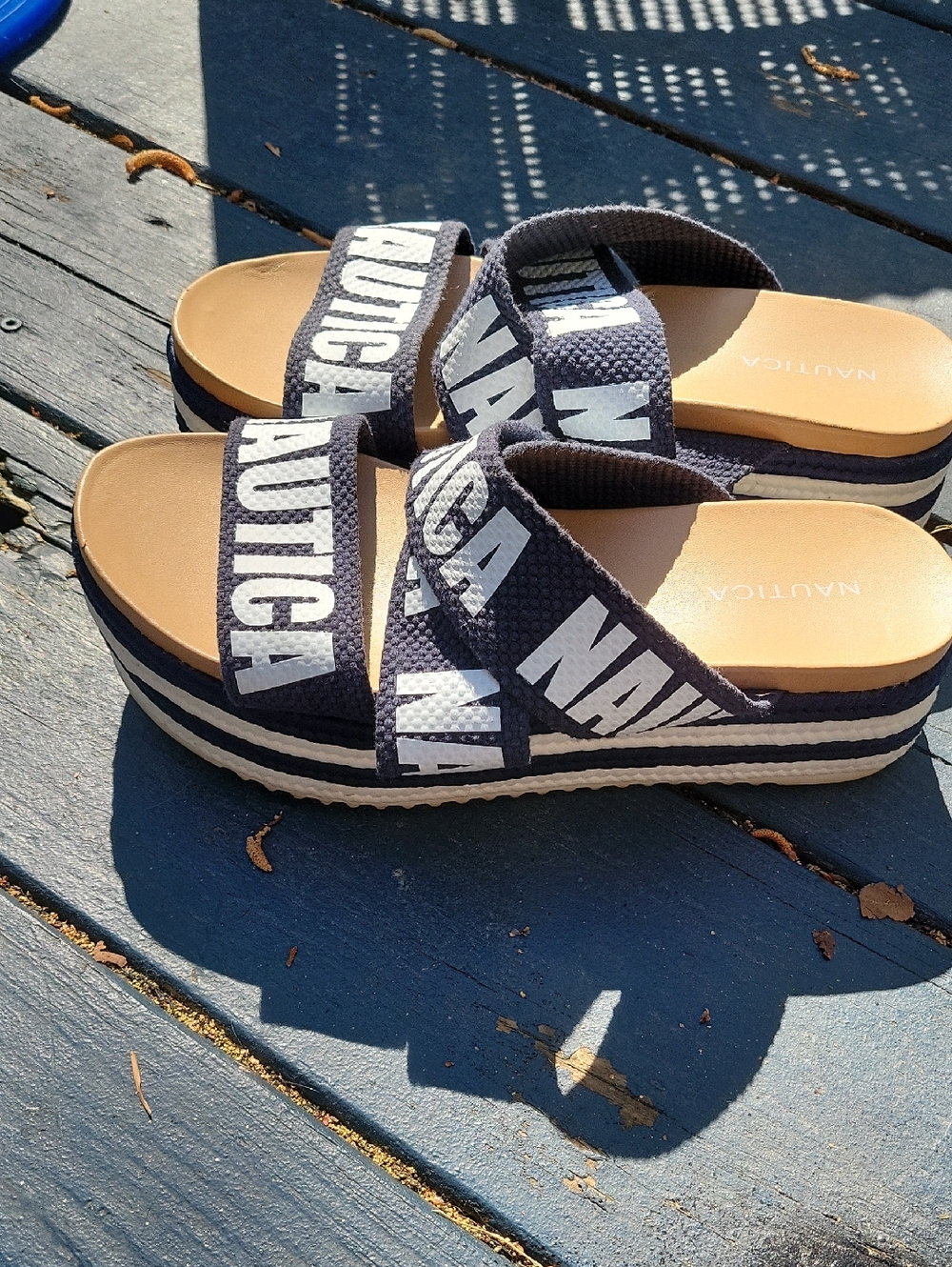 Nautica Navy and White Platform Slide Sandals